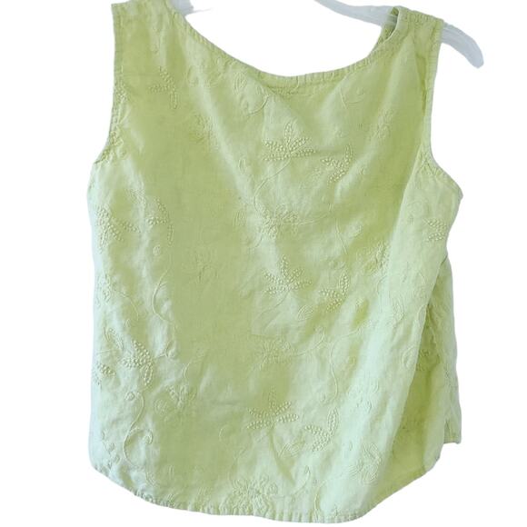 Click by Color Me Cotton 100% Linen Tank Medium Yellow, Embroidered, Sleeveless - Picture 2 of 6